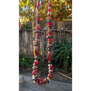 Vintage Wood Beaded Necklace: Red Chunky Necklace